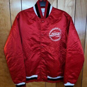 Vintage 1980s Coca Cola Jacket MEDIUM Snap Button Satin Quilted Liner USA F1